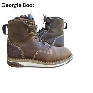 Georgia Boot AMP LT Brown Leather Wedge ASTM Electrical Fire Work Boot Women 7.5